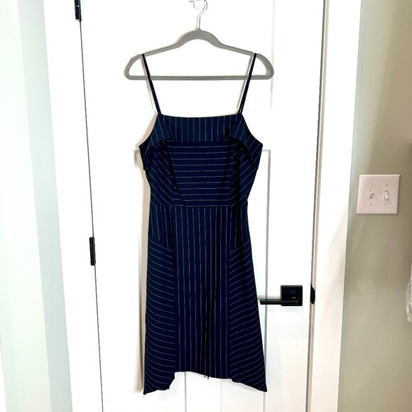 Banana Republic Nautical Pinstripe Handkerchief Hem Fit + Flare Dress Size 10 - Picture 2 of 7